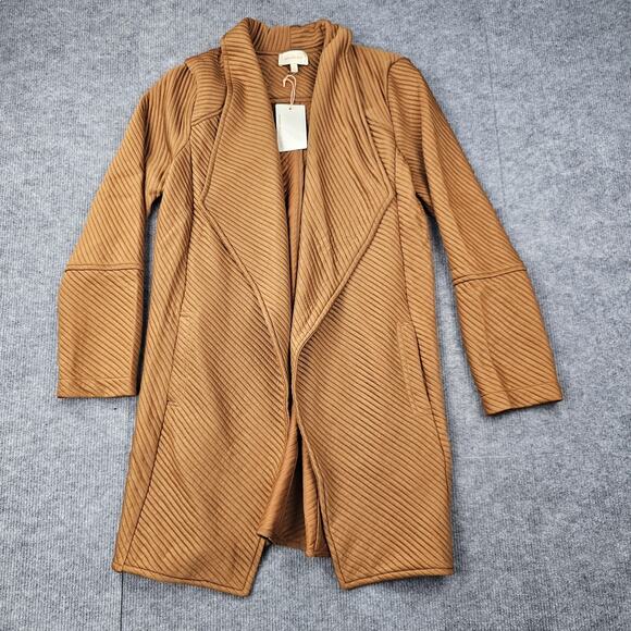 Skies Are Blue Sweater Womens Small Brown Longline Ribbed Open Front Cardigan - Picture 1 of 6